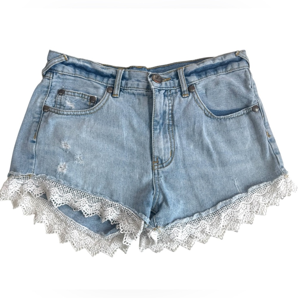 Free People Blue denim & lace shorts (small)